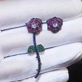 HUAMI Flower Stud Earrings Leaf Detachable Vintage Zircon Earrings