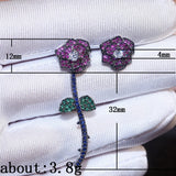 HUAMI Flower Stud Earrings Leaf Detachable Vintage Zircon Earrings