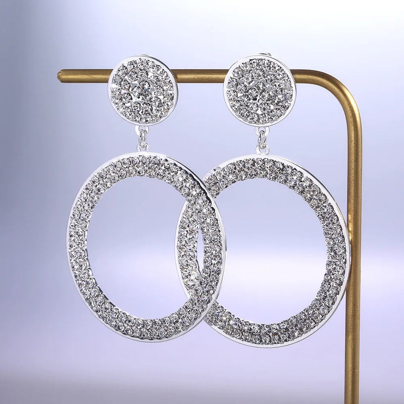 HUAMI Round Drop Earrings Rhinestone Nightclub Party Jewelry
