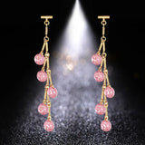 HUAMI Long Dangle Drop Earrings Pink Crystal Purple Sweet Tassel Bouclee