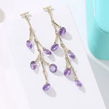 HUAMI Long Dangle Drop Earrings Pink Crystal Purple Sweet Tassel Bouclee