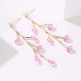 HUAMI Long Dangle Drop Earrings Pink Crystal Purple Sweet Tassel Bouclee