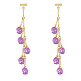 HUAMI Long Dangle Drop Earrings Pink Crystal Purple Sweet Tassel Bouclee