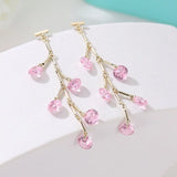 HUAMI Long Dangle Drop Earrings Pink Crystal Purple Sweet Tassel Bouclee