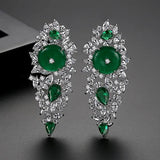 HUAMI Long Inlaid Cubic Zircon Drop Earrings Jade Emerald Green Chalcedony