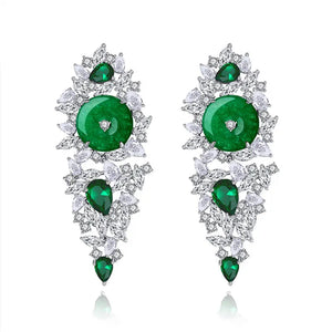 HUAMI Long Inlaid Cubic Zircon Drop Earrings Jade Emerald Green Chalcedony