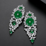 HUAMI Long Inlaid Cubic Zircon Drop Earrings Jade Emerald Green Chalcedony