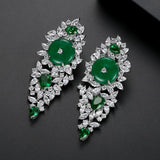 HUAMI Long Inlaid Cubic Zircon Drop Earrings Jade Emerald Green Chalcedony