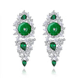 HUAMI Long Inlaid Cubic Zircon Drop Earrings Jade Emerald Green Chalcedony