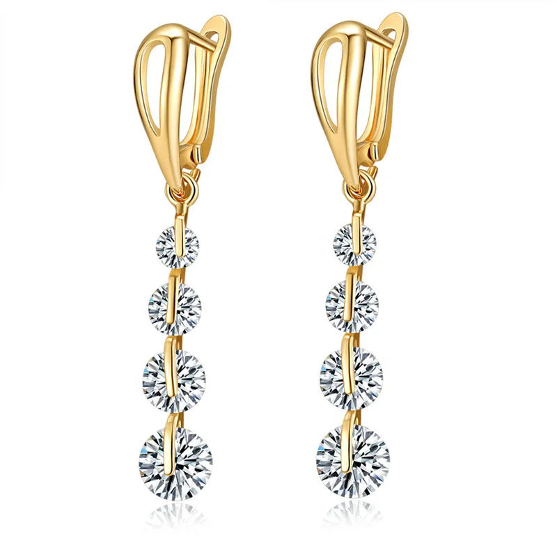 HUAMI Long Round Snowflake Dangle Drop Earrings Plated 18K Silver