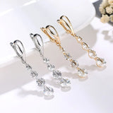 HUAMI Long Round Snowflake Dangle Drop Earrings Plated 18K Silver