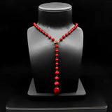 HUAMI Wool Sweate Chain Necklace Shell Pearl Red Top