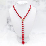 HUAMI Wool Sweate Chain Necklace Shell Pearl Red Top