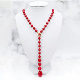 HUAMI Wool Sweate Chain Necklace Shell Pearl Red Top