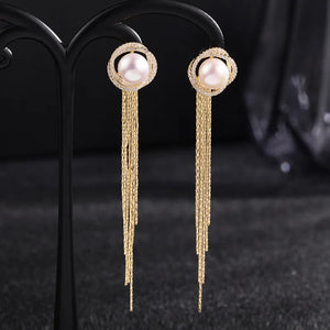 HUAMI Natural Pearl Earrings Tassel Women Fine Jewelry Two Wear Silver Needle
