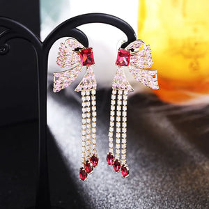 HUAMI Tassel Drop Earrings Butterfly Red High Silver Needle French Style
