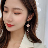 Rose Drop Earrings Pearl Pendant Hook Women Fine Jewelry