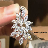 HUAMI Shine Zircon Leaf Stud Earrings for Women