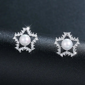 HUAMI Stud Earrings CZ Zirconia Pearl Bridesmaid Gift