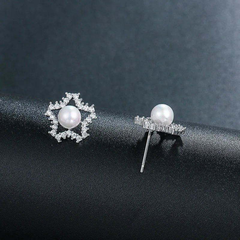 HUAMI Stud Earrings CZ Zirconia Pearl Bridesmaid Gift