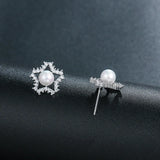 HUAMI Stud Earrings CZ Zirconia Pearl Bridesmaid Gift