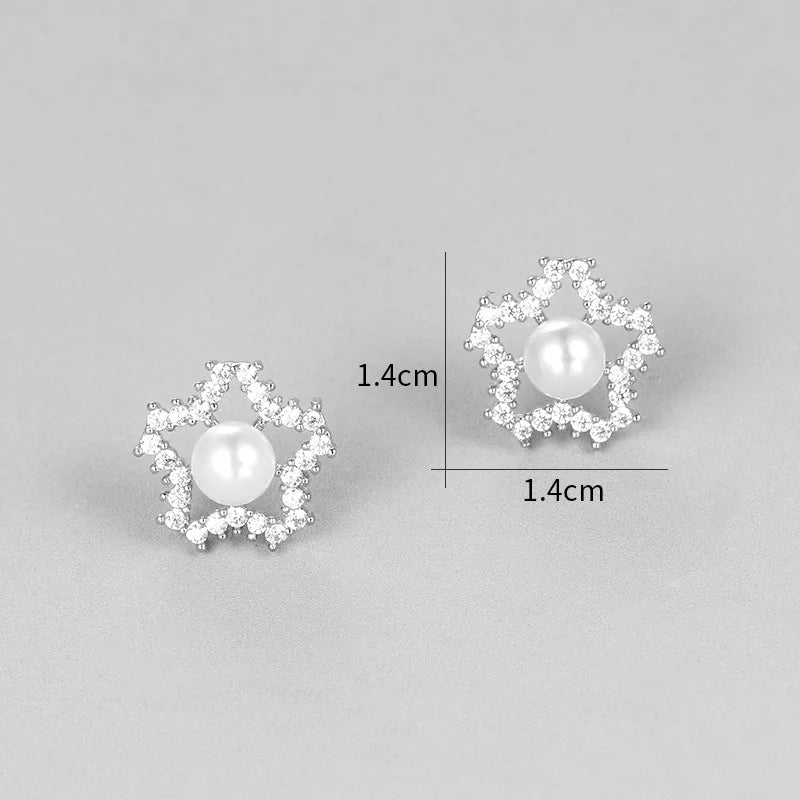 HUAMI Stud Earrings CZ Zirconia Pearl Bridesmaid Gift
