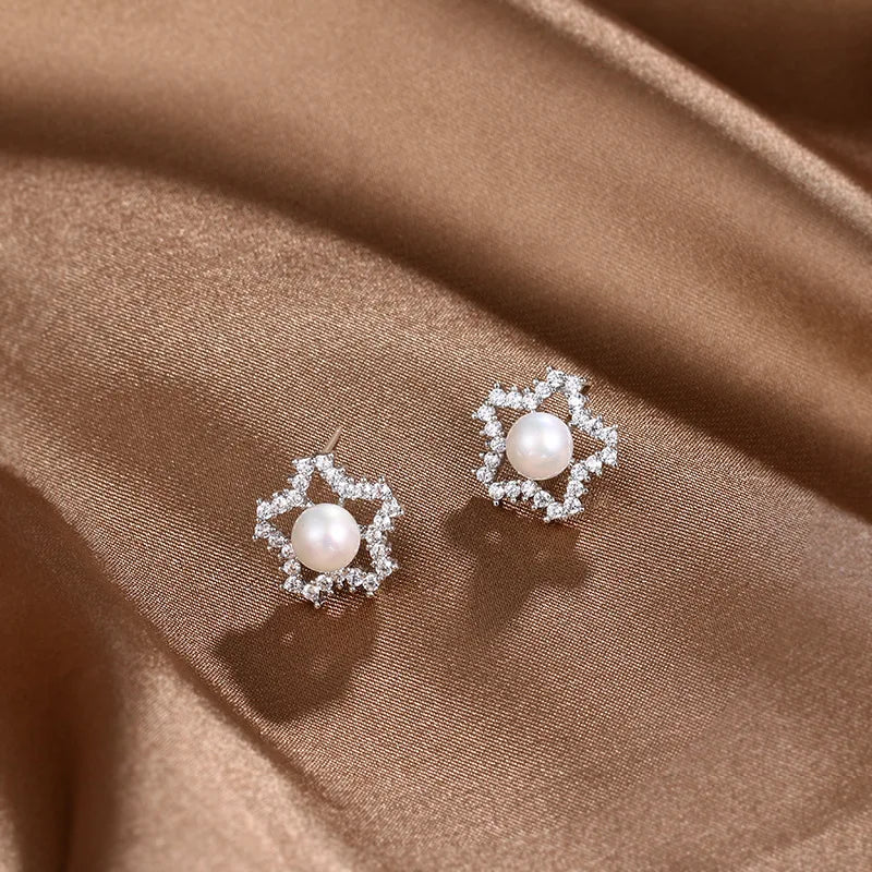 HUAMI Stud Earrings CZ Zirconia Pearl Bridesmaid Gift