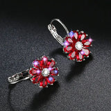 HUAMI Flower Drop Earrings Women Metal 6 Crystal Zircon Gift March