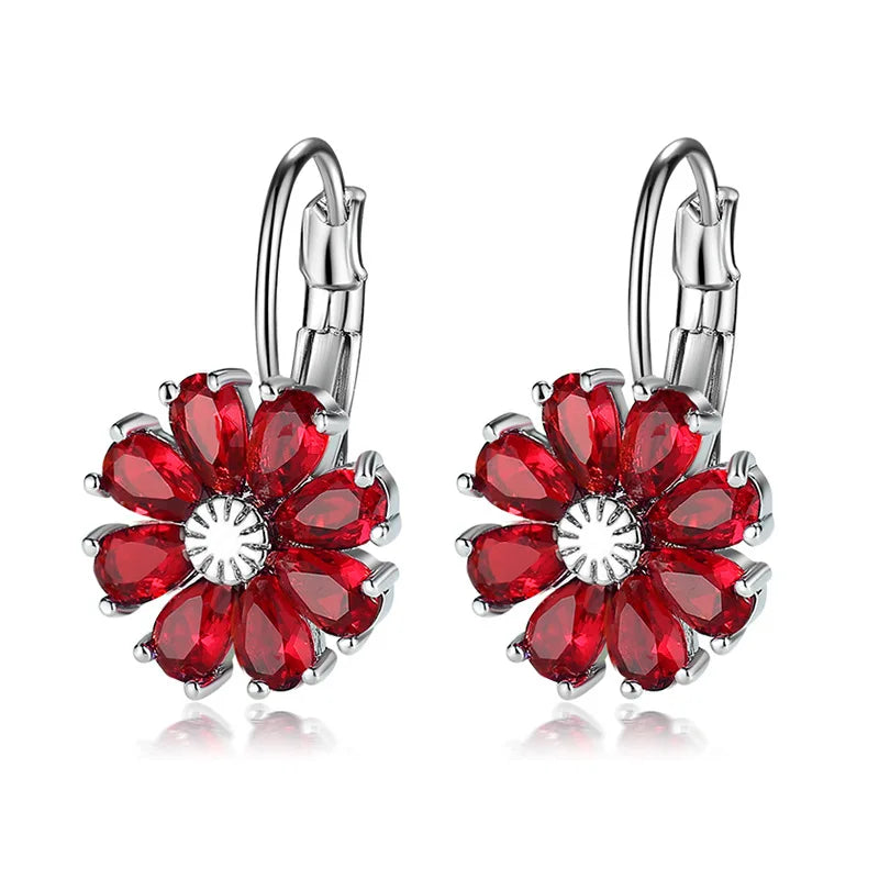 HUAMI Flower Drop Earrings Women Metal 6 Crystal Zircon Gift March