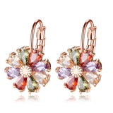 HUAMI Flower Drop Earrings Women Metal 6 Crystal Zircon Gift March