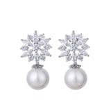 HUAMI Snowflake Pearl Pendant Stud Earrings Elegant Charm Women's Jewelry