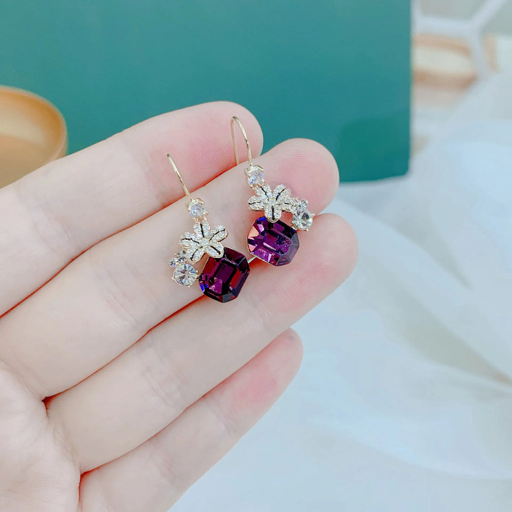 Vintage Flower Earrings Crystals S925 Silver Lady Wedding Party Gift