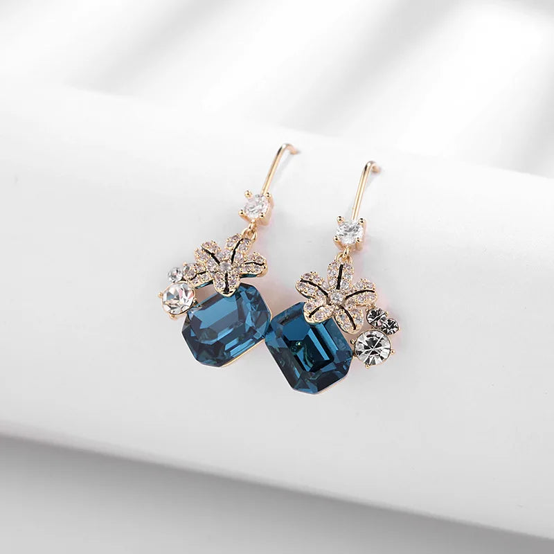 Vintage Flower Earrings Crystals S925 Silver Lady Wedding Party Gift