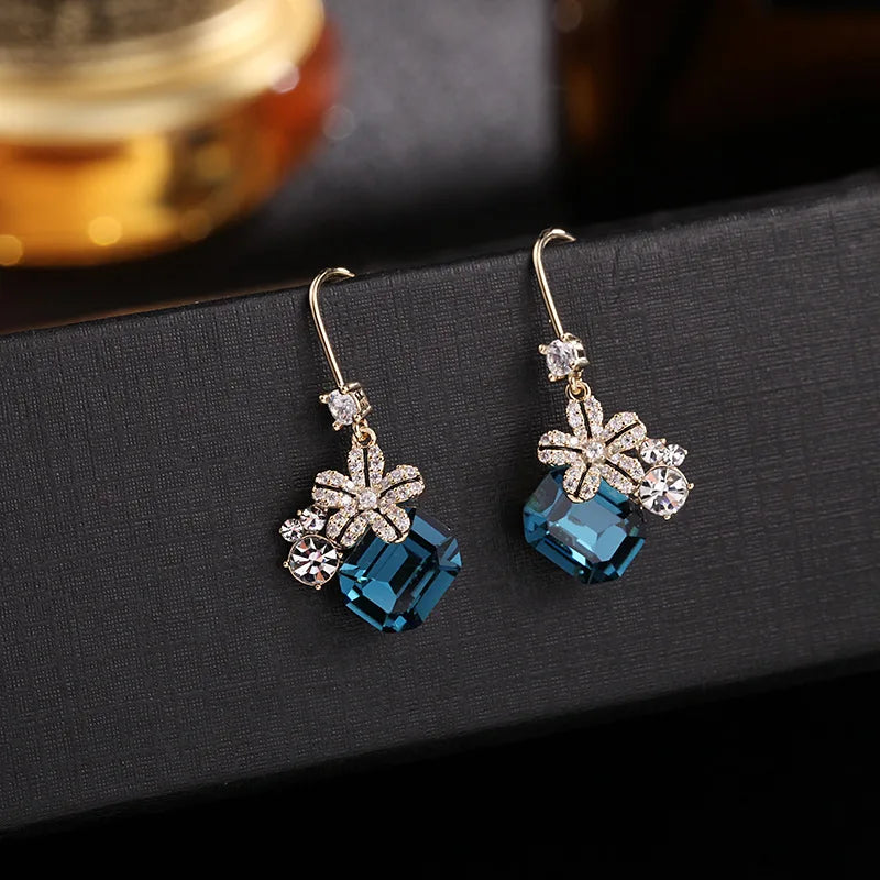 Vintage Flower Earrings Crystals S925 Silver Lady Wedding Party Gift