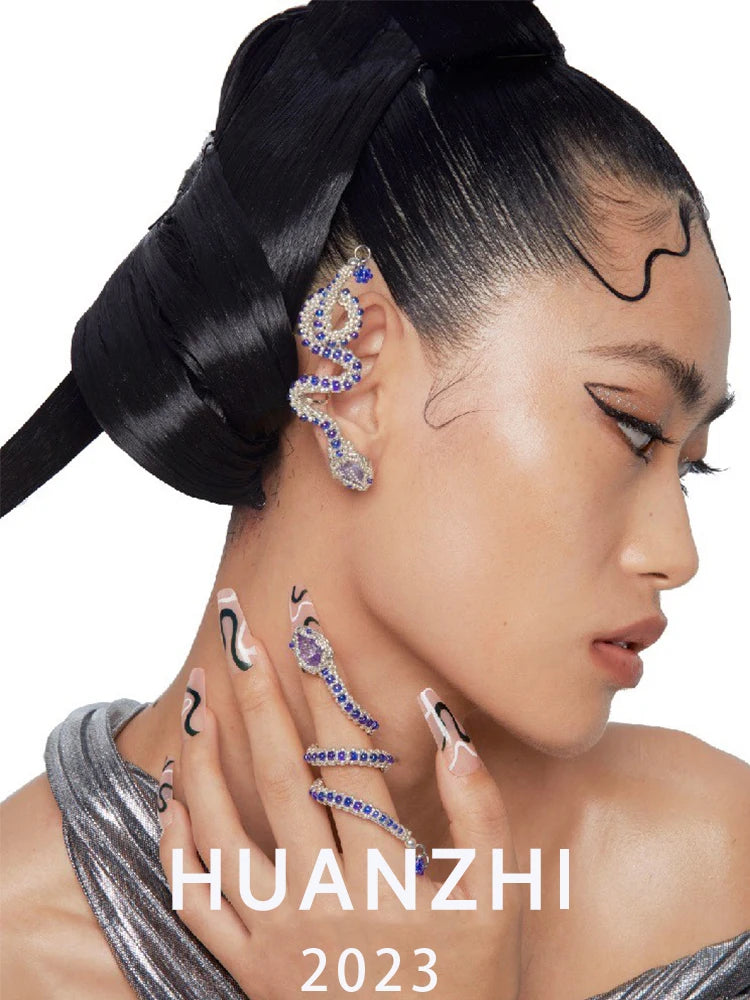 HUANHZI Purple Silver Snake Ear Clip Vintage Jewelry Gift Party