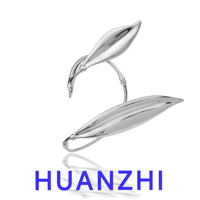 Silver Bamboo Leaf Metal Ear Clip for Men Women Vintage Jewelry Gift