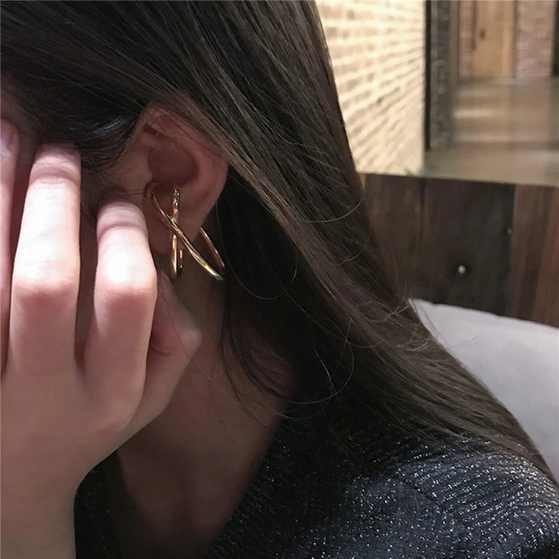 Punk Geometric Cross Irregular Metal Ear clip Earrings for Women Girl