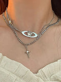 3pcs/set Butterfly Cross Angel Pendant Metal Chain Necklace for Women Punk