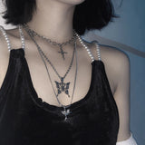 3pcs/set Butterfly Cross Angel Pendant Metal Chain Necklace for Women Punk