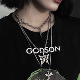 3pcs/set Butterfly Cross Angel Pendant Metal Chain Necklace for Women Punk