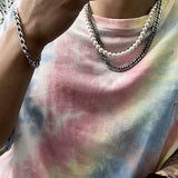 Hip Hop Silver Double Layer Pearl Titanium Steel Chain Necklace