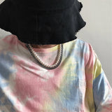 Hip Hop Silver Double Layer Pearl Titanium Steel Chain Necklace