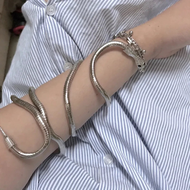 Hip Hop Metal Adjustable Silver Snake Necklace for Women Girls