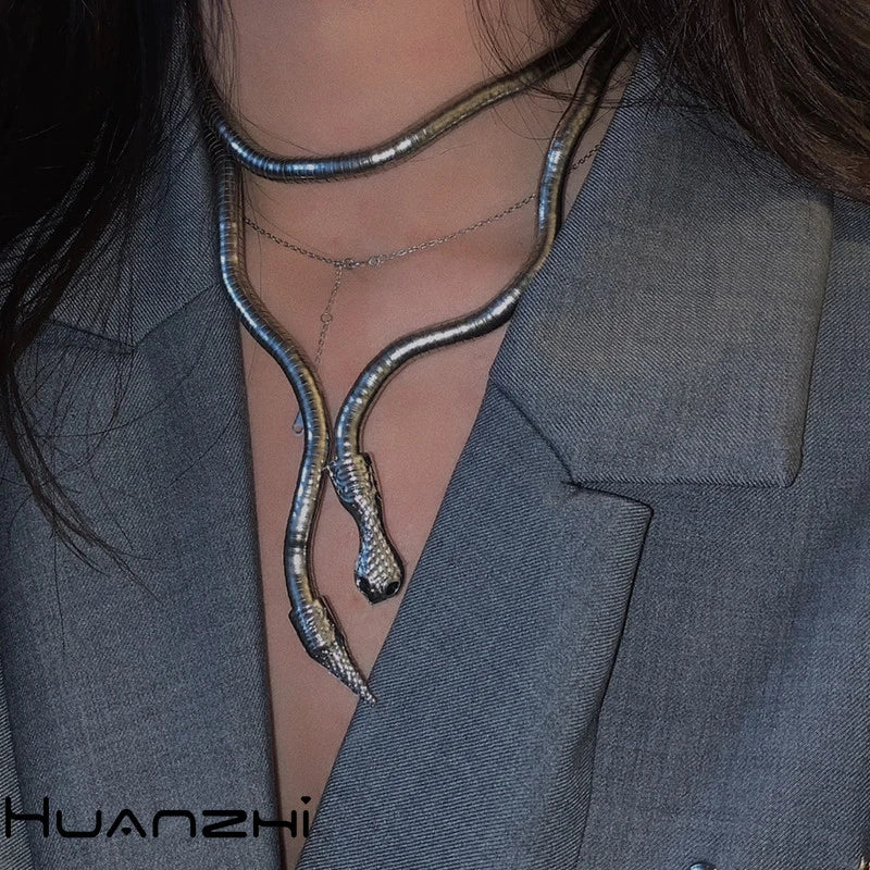 Hip Hop Metal Adjustable Silver Snake Necklace for Women Girls