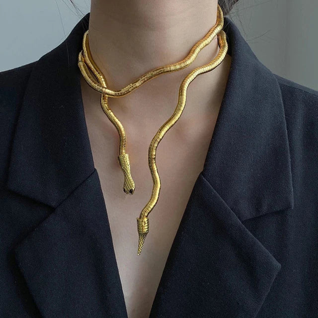 Hip Hop Metal Adjustable Silver Snake Necklace for Women Girls
