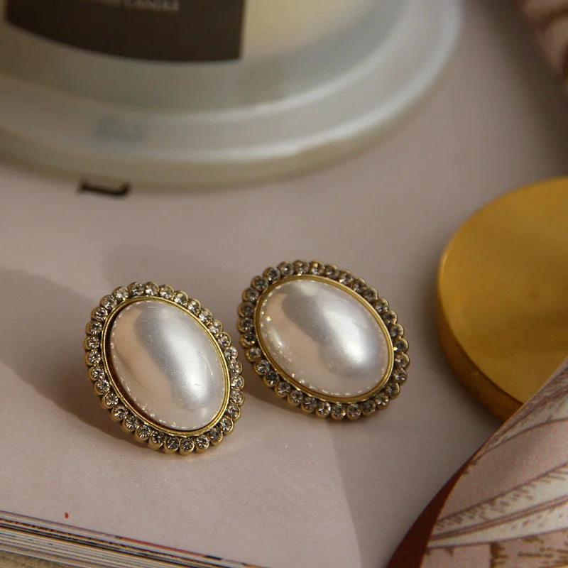 Pearl Zircon Retro Earrings for Women Party Jewelry