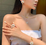 Enamel Daisy Flower Bangle with Bee Bracelet