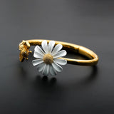 Enamel Daisy Flower Bangle with Bee Bracelet