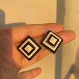 Vintage Enamel Pearls Geometric Flower Stud Earring
