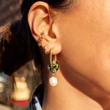 Vintage Enamel Pearls Geometric Flower Stud Earring